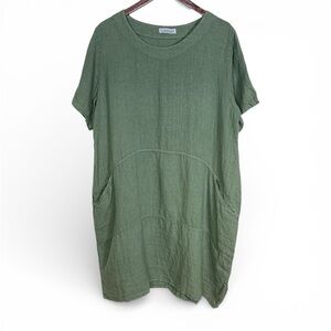 Transparente Green Linen Dress Size 2 Plus Size S/M